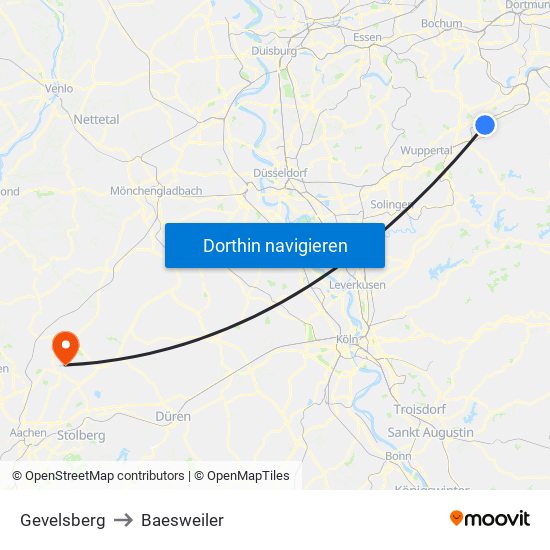 Gevelsberg to Baesweiler map