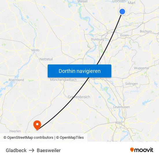 Gladbeck to Baesweiler map