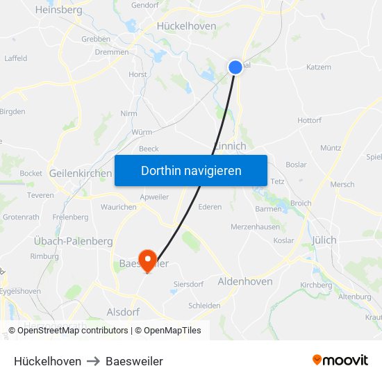 Hückelhoven to Baesweiler map