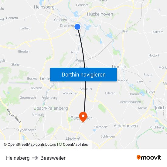 Heinsberg to Baesweiler map