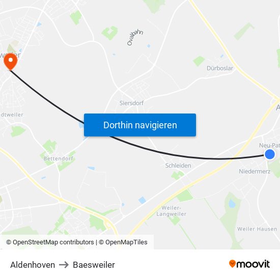 Aldenhoven to Baesweiler map