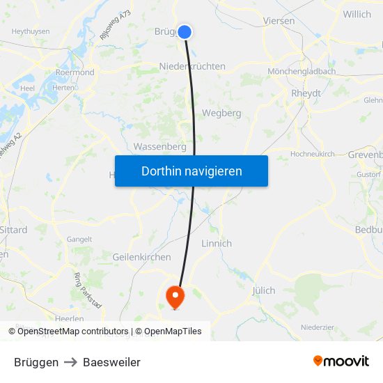 Brüggen to Baesweiler map