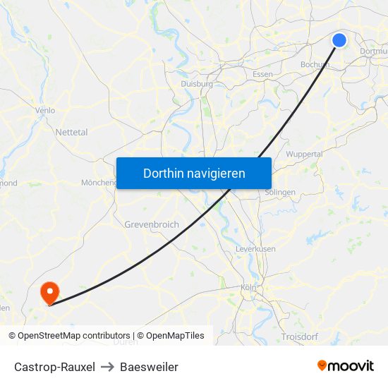 Castrop-Rauxel to Baesweiler map