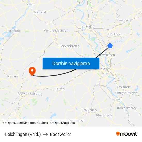Leichlingen (Rhld.) to Baesweiler map