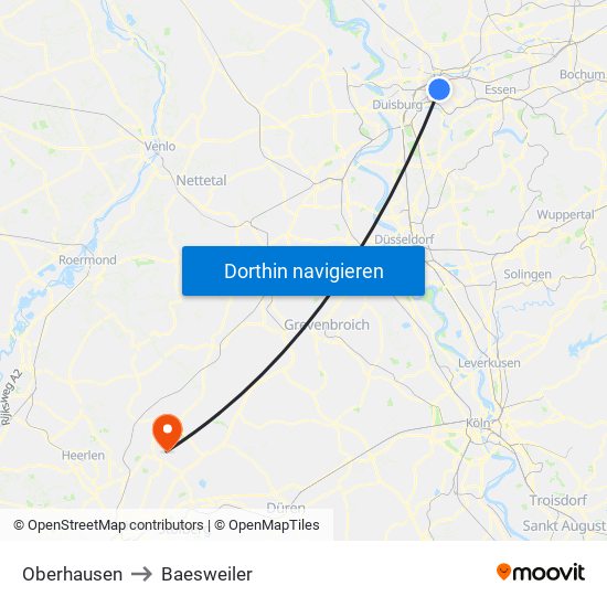 Oberhausen to Baesweiler map