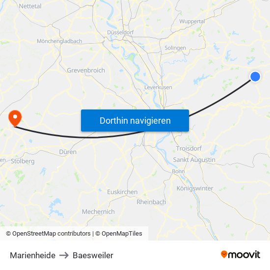 Marienheide to Baesweiler map