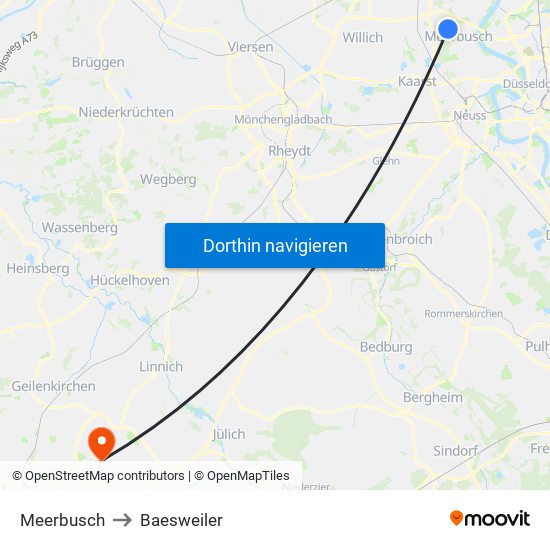 Meerbusch to Baesweiler map