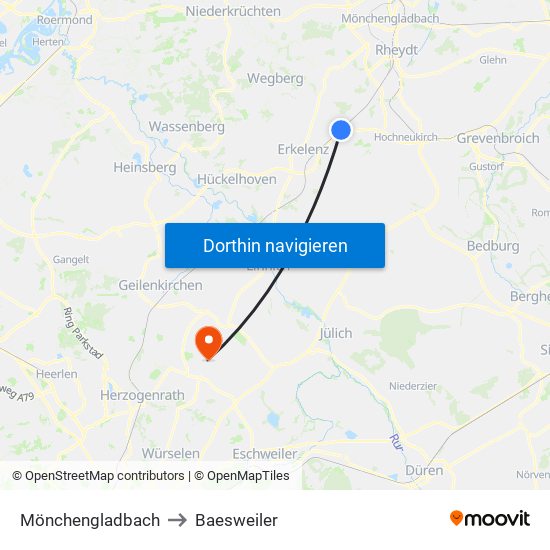 Mönchengladbach to Baesweiler map