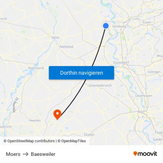 Moers to Baesweiler map