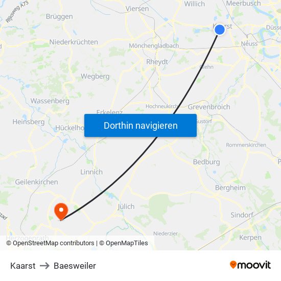 Kaarst to Baesweiler map