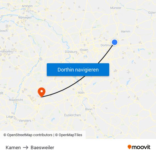 Kamen to Baesweiler map