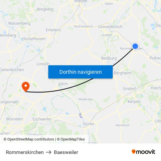 Rommerskirchen to Baesweiler map