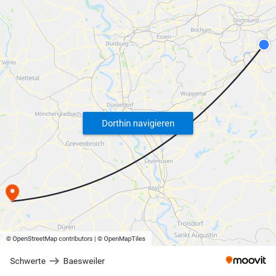 Schwerte to Baesweiler map