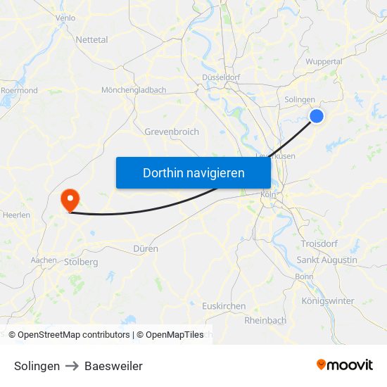 Solingen to Baesweiler map