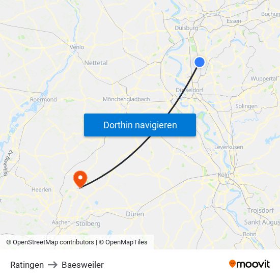 Ratingen to Baesweiler map