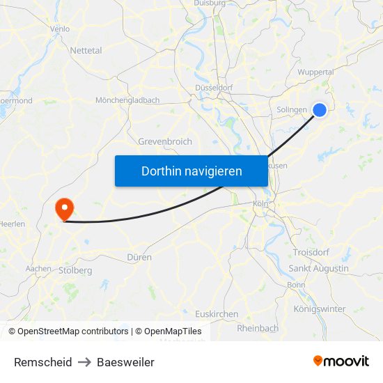 Remscheid to Baesweiler map