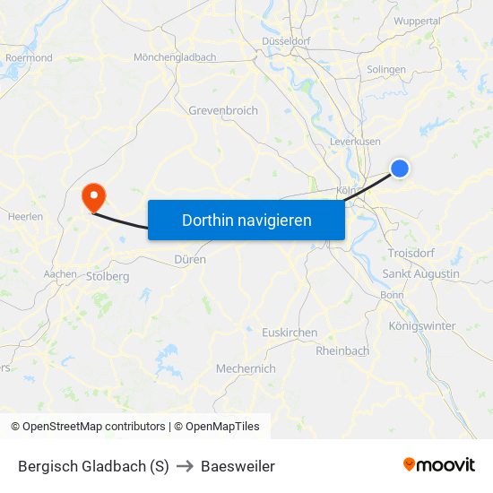 Bergisch Gladbach (S) to Baesweiler map