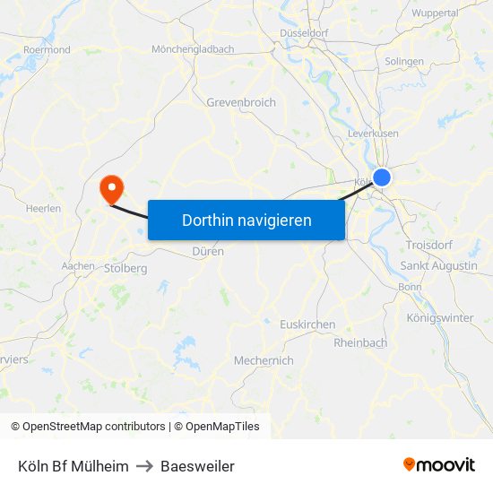 Köln Bf Mülheim to Baesweiler map