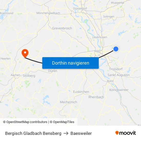 Bergisch Gladbach Bensberg to Baesweiler map