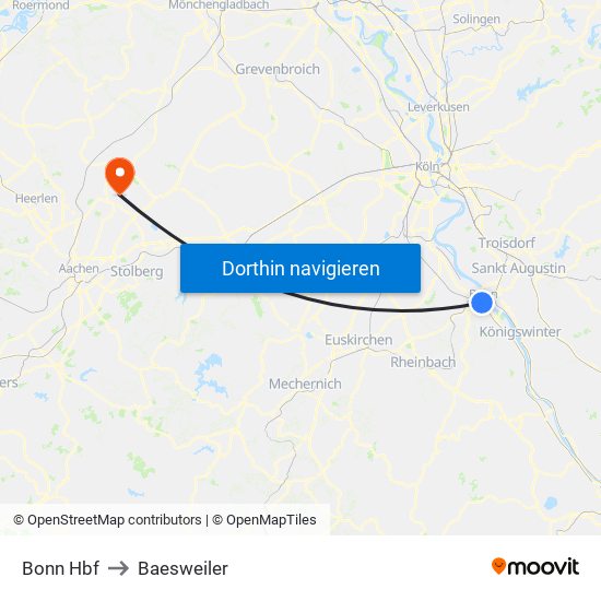 Bonn Hbf to Baesweiler map