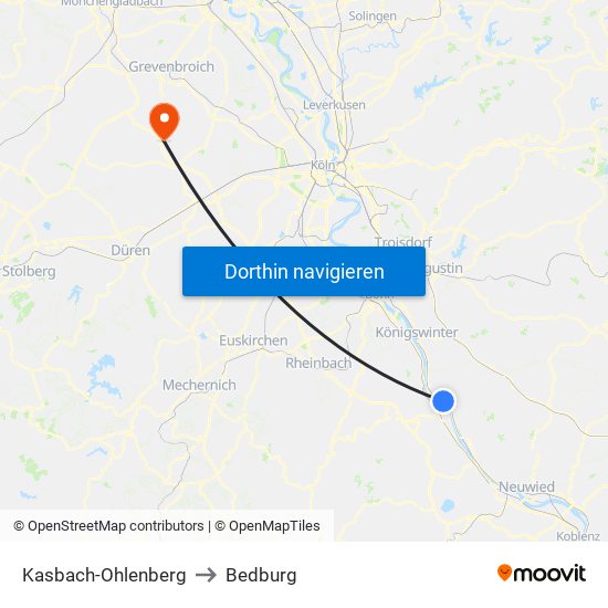 Kasbach-Ohlenberg to Bedburg map