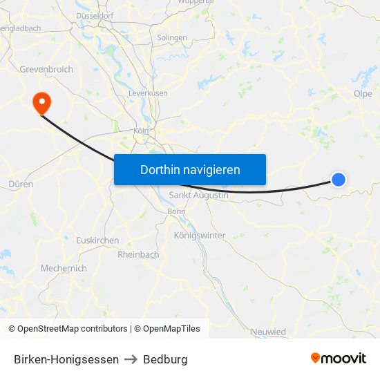 Birken-Honigsessen to Bedburg map