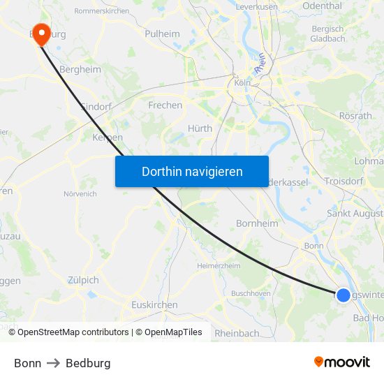 Bonn to Bedburg map