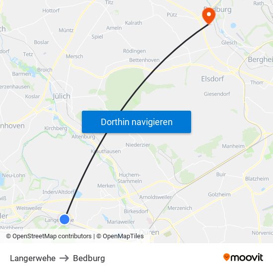 Langerwehe to Bedburg map