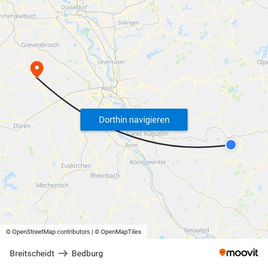 Breitscheidt to Bedburg map