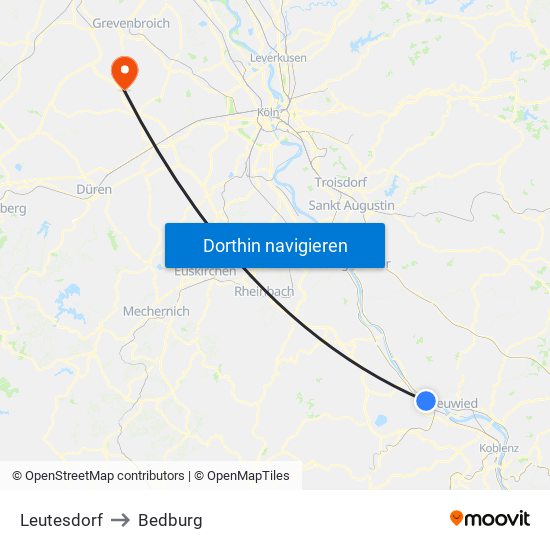 Leutesdorf to Bedburg map