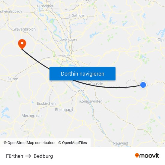 Fürthen to Bedburg map