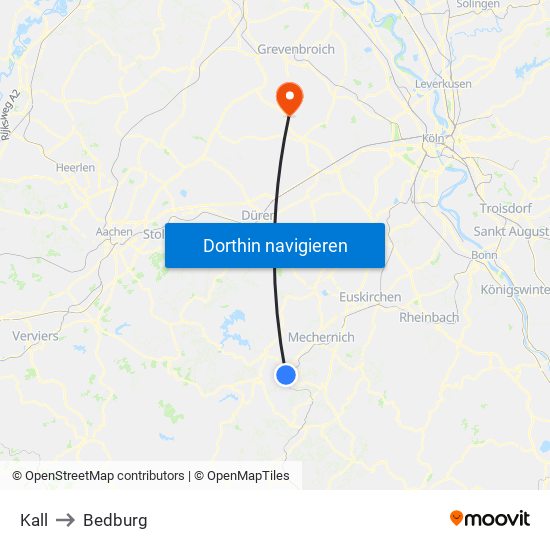 Kall to Bedburg map