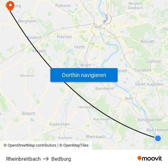 Rheinbreitbach to Bedburg map