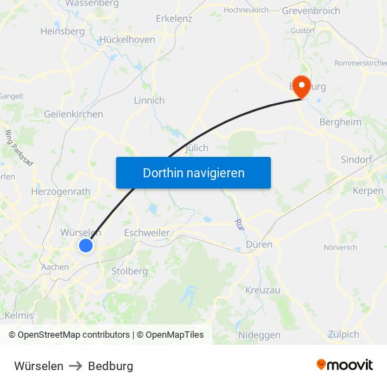 Würselen to Bedburg map