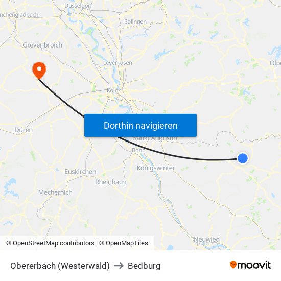 Obererbach (Westerwald) to Bedburg map