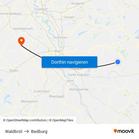 Waldbröl to Bedburg map