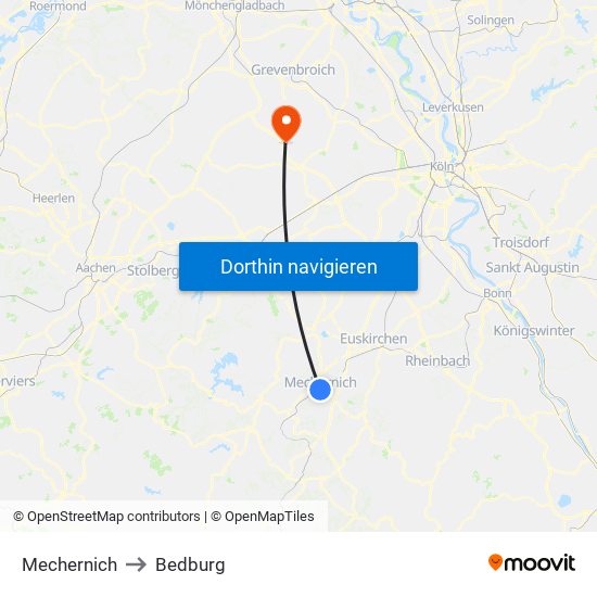 Mechernich to Bedburg map