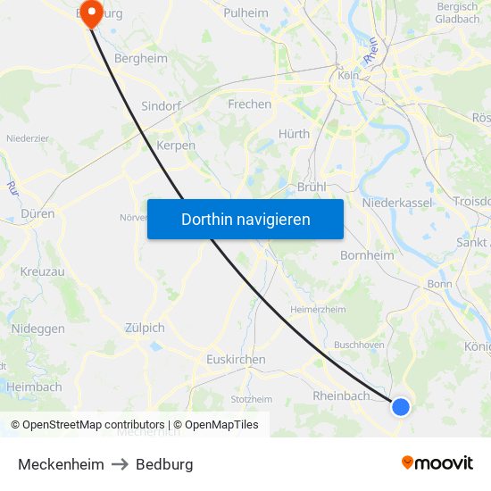 Meckenheim to Bedburg map