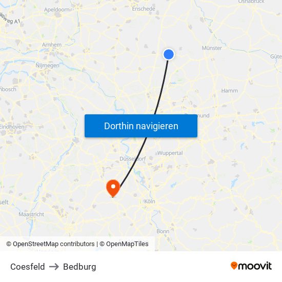 Coesfeld to Bedburg map