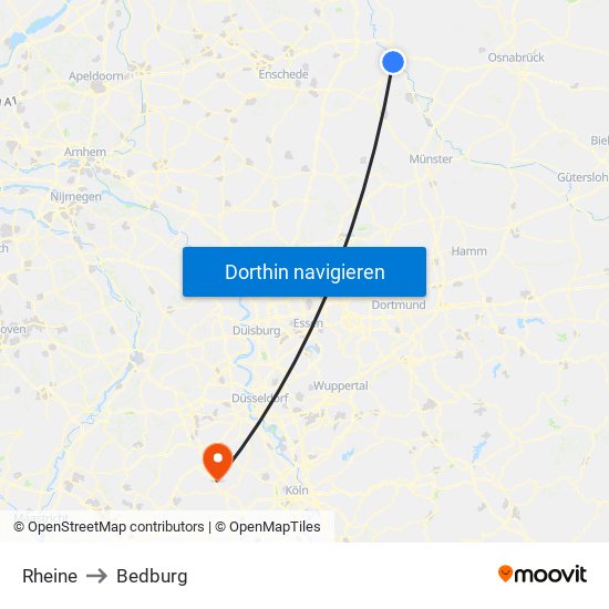 Rheine to Bedburg map