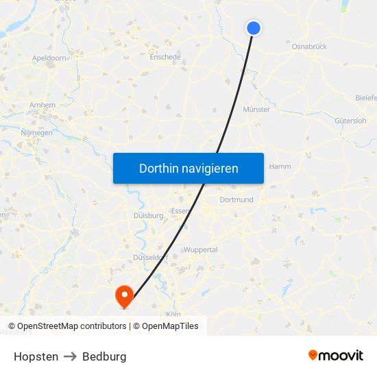 Hopsten to Bedburg map