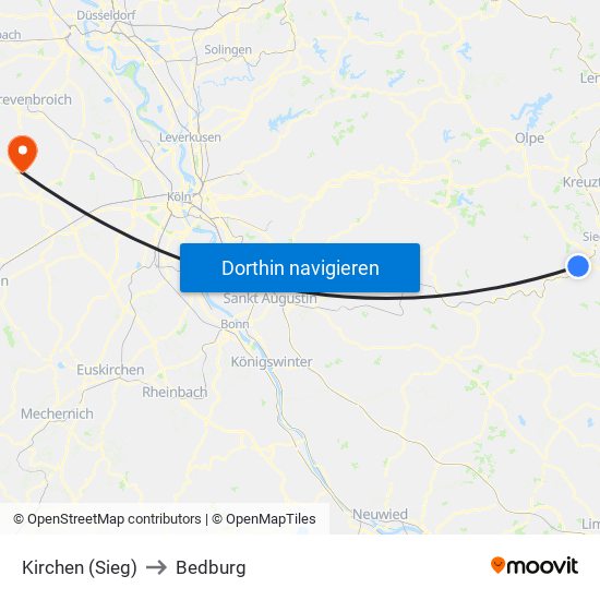 Kirchen (Sieg) to Bedburg map