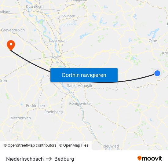 Niederfischbach to Bedburg map