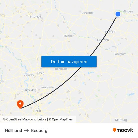 Hüllhorst to Bedburg map