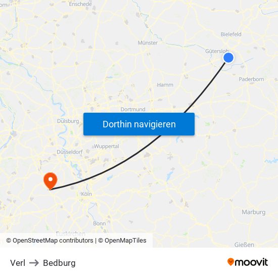 Verl to Bedburg map