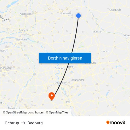 Ochtrup to Bedburg map