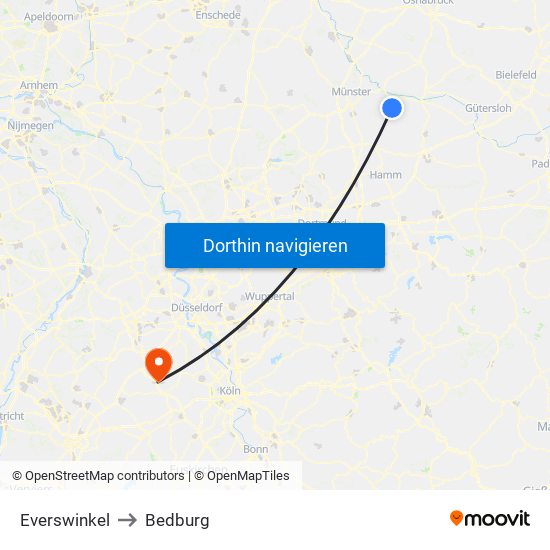 Everswinkel to Bedburg map