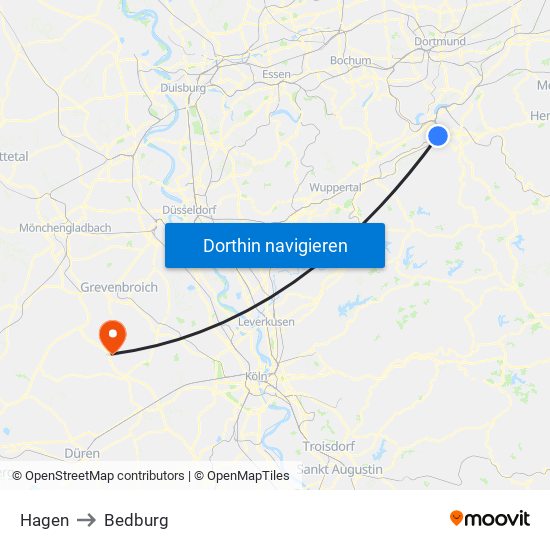 Hagen to Bedburg map