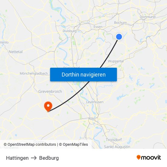 Hattingen to Bedburg map