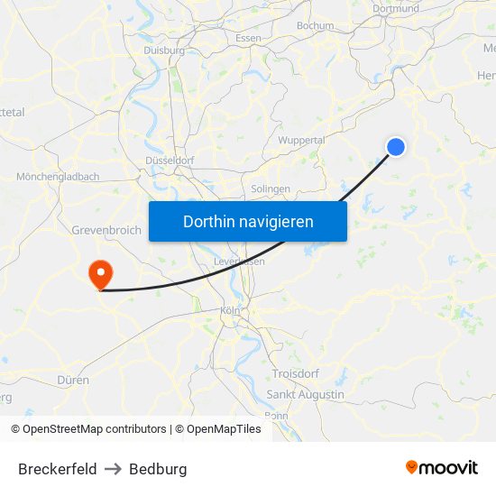 Breckerfeld to Bedburg map